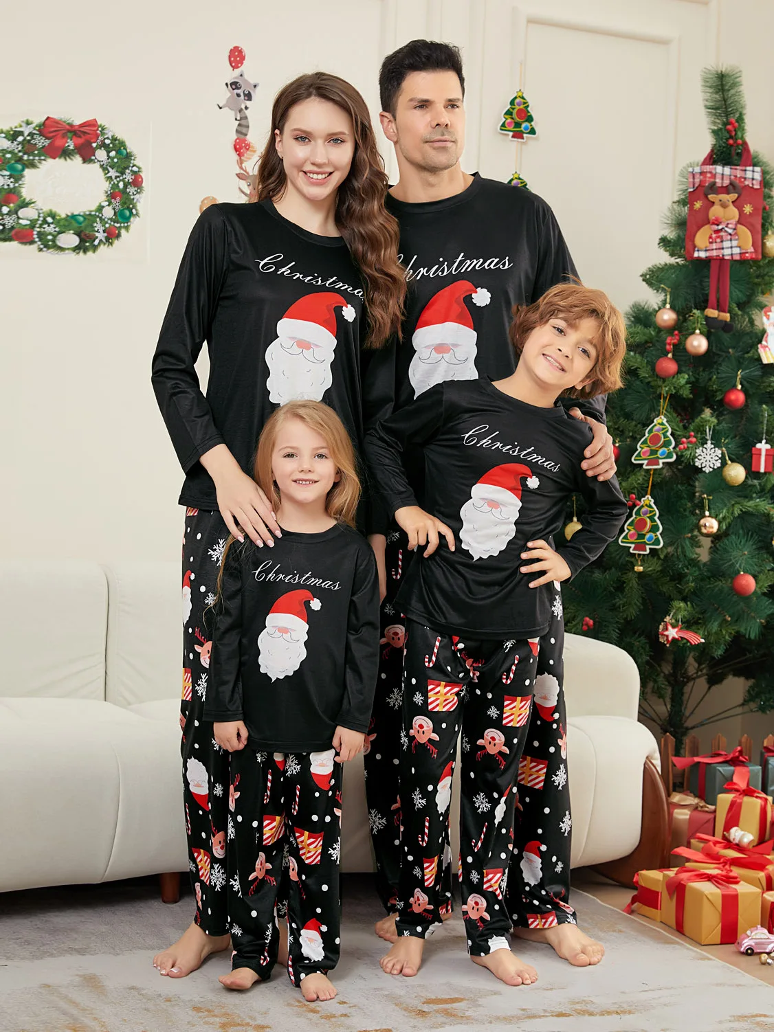 Winter Clothing Looks - Рождественская семейная одежда с принтом Санта-Клауса,